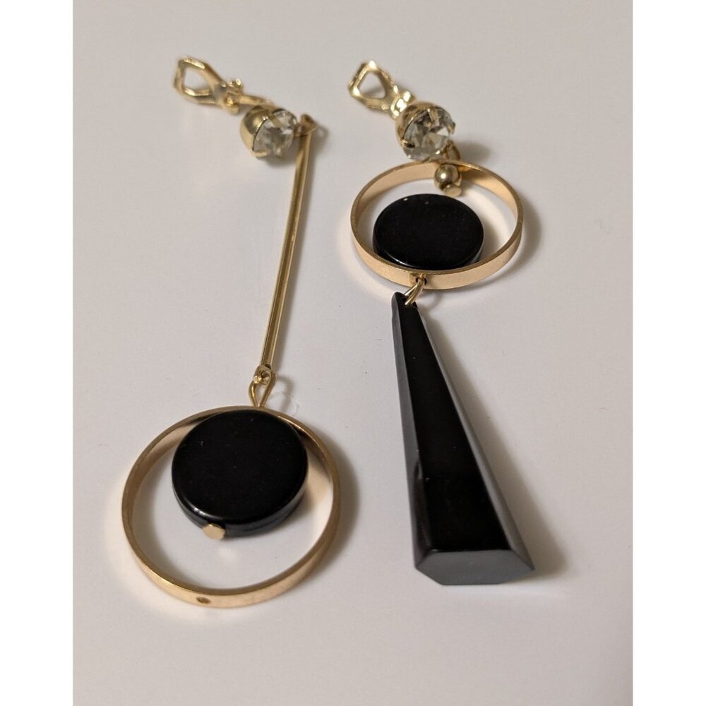 Women's Clip-On Gold Earrings Geometric Asymmetrical All Occasions - Picture 3 of 4